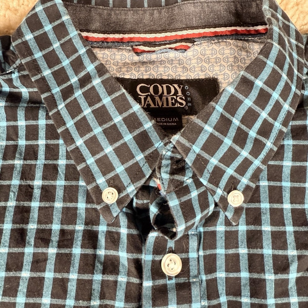 Cody James Core Shirt Mens Medium Blue Plaid Button Up Flip Cuff Cowboy Western
